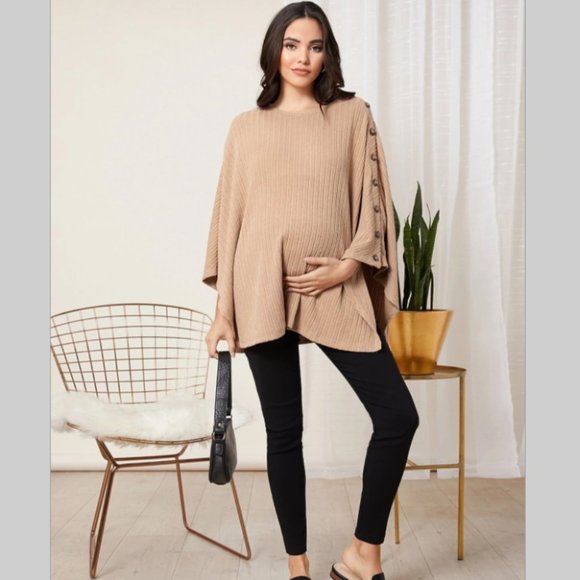 NWT maternity woman women button cape top poncho khaki clothes clothing baby new - Picture 3 of 6